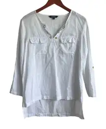 Ellen Tracy Women Tunic Top S White‎ Linen Coastal Beachy Classic Travel Capsule