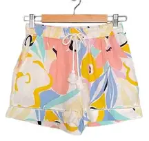 Rachel Zoe Linen Shorts Pastel Abstract Floral Pull-On Shorts Women’s Size Small