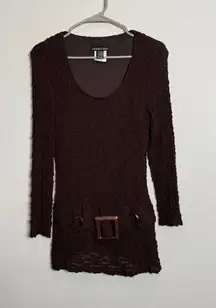 Brown Lace Y2K Fashion Shirt with Belt design 