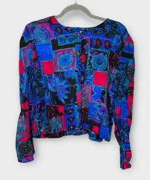 Vintage 80s Special Effects Abstract Artsy Blouse 18 Bold Jewel Tone Statement