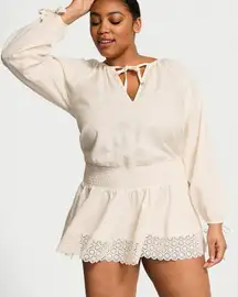 NWOT VICTORIA’S SECRET SWIM Beachwear Linen Lace-Trim Dress in Candlelight, XL