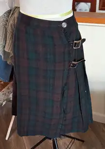 Vintage Florence Walsh Hyde park New York wool kilt skirt with genuine leather