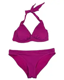 Athleta Purple Solid 2 Piece Halter Swim Beach Swimsuit Bikini Set Sz XS 32 B/C
