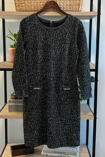 Talbots Nub Woven Tweed Jacquard Long Sleeve Knee Length Dress, 8