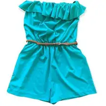 Papaya | Sleeveless ruffle top turquoise romper sz M