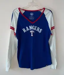 47 Texas Rangers Raglan Sleeve V-Neck Long Sleeve Tee Size Large