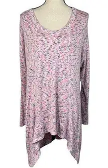 Livi SZ 14/16 Sweater Confetti Hi-Low Shark-Bite Hem Long Sleeve V-Neck Pink