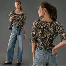 MOTHER The Dollface Cotton Floral Smocked Top