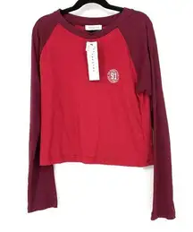 Topshop T-Shirt Women's Size 8 Varsity Long Sleeve Stretch Solid Maroon/Red NWT