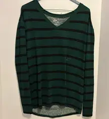 24/7..FOR MAURICES BRAND GREEN WITH NAVY BLUE STRIPES LIGHT WEIGHT L/S SWEATER