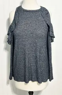 Jolt Women's Cold Shoulder Long Sleeve Ruffle Tops Heather Grey‎ Size Medium