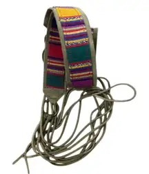 Guatemalan Multicolor Striped Waist Belt Womens Size XL Suede Leather Cotton