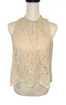 Love Fire Medium Tan Lace Sleeveless Top