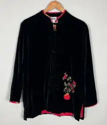 Chico's Design 1‎ Jacket Womens Medium Black Velvet Floral Silk Rayon Toggle M 8