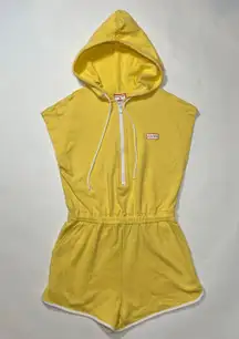 Womens Romper One Piece Yellow Hood Half Zip Pocket Small