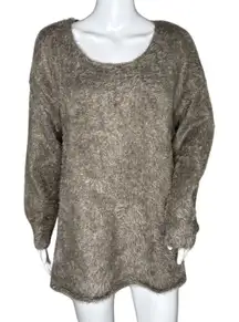 Soft Surroundings Sweater Womens Large Taupe Metallic Fuzzy‎ Eyelash Knit Casual