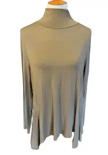G by Giuliana Women's Turtleneck Fit Flare Tee Long Sleeve Flowy Top Brown Large