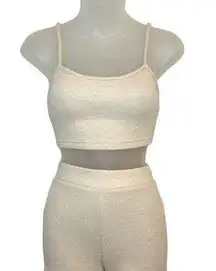 SHEIN Cream Two-Piece Ribbed Cropped Tank and Shorts Lounge Set Size XXS