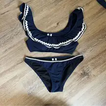 J.Crew  Navy Ruffle Seersucker Bikini Set