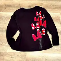 Disney Minnie Mouse Ladies Black Long Sleeve shirt w/red & white bow Size Medium
