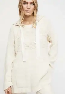 FREE PEOPLE Candy Crochet Hoodie Tunic Ivory Top Pullover XS Oversized