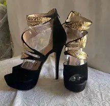 Women's Gonice Black and Gold Pumps Club Party Shoes Size39