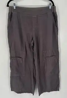 Fresh Produce‎ Gray Cargo Pull On Linen Pants Medium Hi Rise Cropped