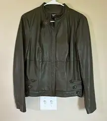 WORTH Women's 8 Genuine Leather Green Brown Moto Jacket