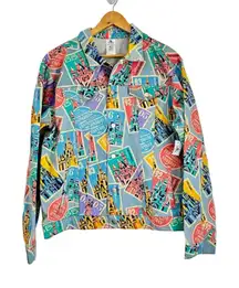 Disney Castles of Disney Parks D23 Postage Stamps Denim Jacket Size L NEW