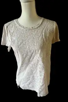 J. Crew White Eyelet Lace Textured Short‎ Sleeve Blouse