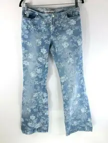Joe Boxer Womens Jeans Vintage Y2K Flare Floral Distressed Light Wash Size 7