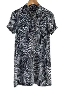 Zara 100% Linen Zebra Print‎ Mini Shirt Dress Short Sleeves Black White, Size XS