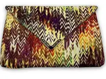 Elaine Turner Envelope Clutch Bag Abstract Chevron Zig Zag Print Gold Hardware