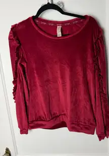 Jessica Simpson Red Velvet Velour Ruffle Sleeve Crewneck Sweatshirt Medium