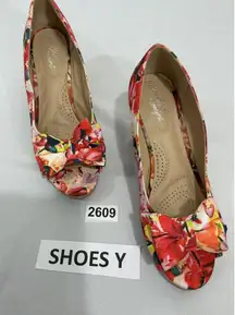 Womans Dex Flex Comfort 9 Pink Muliicolor Slip On Open Toe Cork Wedge Sandal