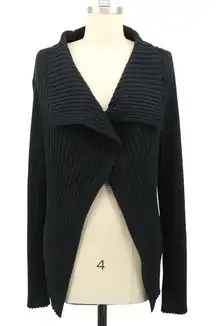 Calvin Tran Ribbed Lagenlook Asymmetrical Front Long Sleeve Cardigan Sweater