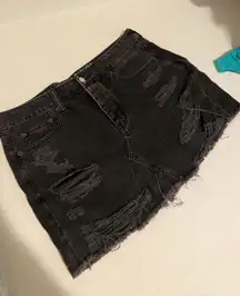 Ripped Black Denim Skirt