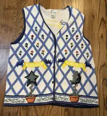 Quacker Factory Sweater Vest 1X  Patience‎ Kindness love Flower Birds White Blue