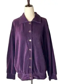 St John Sport Purple Ribbed Velour Collared‎ Button Front Jacket Size M
