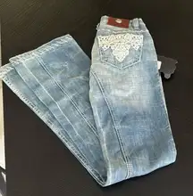 NWT vintage Antik low rise denim with pearl and crystal detail
