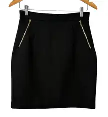 H&M Black‎ Pencil Skirt Gold Zipper Accents Career Wear Women Size Medium