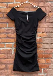 Boden Black Cotton Ruched Mini Dress