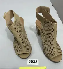 Womans City Classified Size 9 Beige Peep Toe Sling Back Vented Heel Ankle Shoes