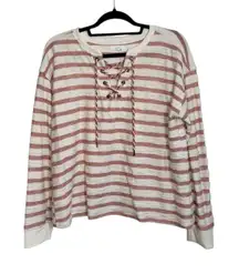 Maurices Striped Lace-up Sweatshirt Cream & Salmon Pink Terry