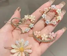 Pastel Flower Hair Clips Set 4pcs Rhinestone Pearl Barrette