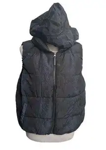 Calvin Klein Snake Skin Design Puffer Vest with Hideable Hood Blue Black Large