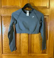 Gymshark Seamless Gray Long Sleeve W/Thumb holes Cropped Size Lg-EUC