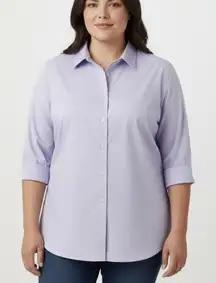 LL Bean Lavender Wrinkle Free Pinpoint Cotton Oxford 3/4 Sleeve Shirt Size 3X