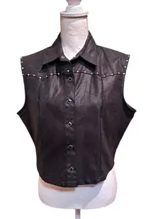 Vintage Wrangler Western Vest Women XL Black Studded Button Front Cowboy
