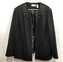 Alfred Dunner Black beaded Blazer Size 18W open front w/shoulder pads